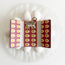 【ゆで卵】カードも入る牛革キーケース　ピンク　ライトグリーン　ネイビー　スマートキー　本革　ミニ財布　 7枚目の画像