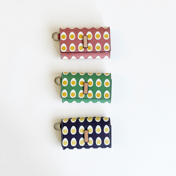 【ゆで卵】カードも入る牛革キーケース　ピンク　ライトグリーン　ネイビー　スマートキー　本革　ミニ財布　 11枚目の画像