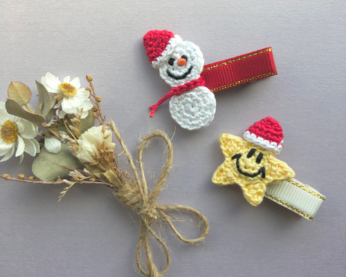 【雪だるま】ベビーヘアクリップ ヘアゴム 送料無料2つセット♩にこちゃんサンタと雪だるまのクリスマスベビー