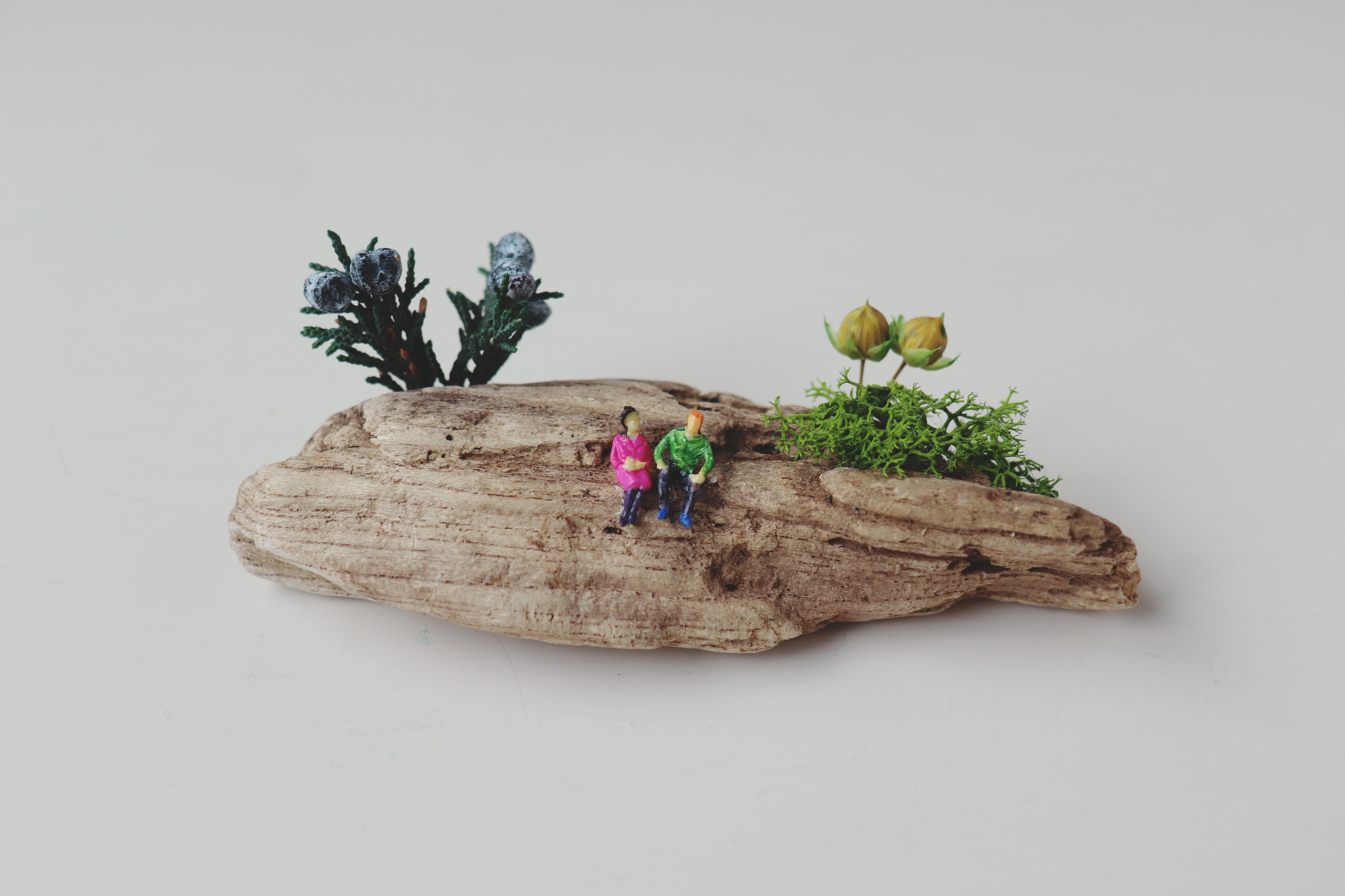 クマと小鳥の流木オブジェ ハンドメイド