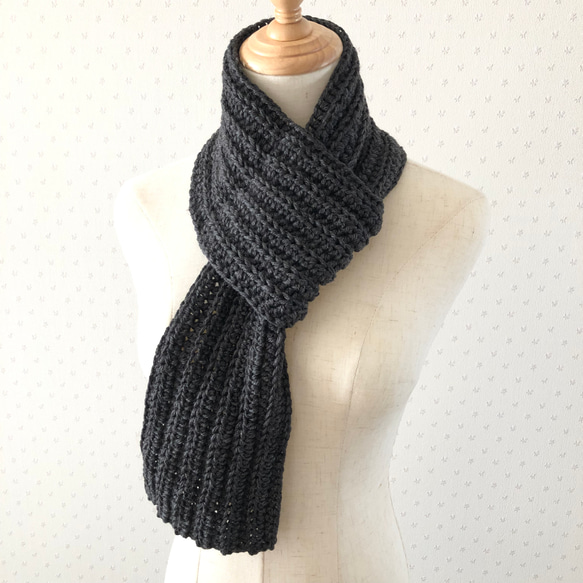 早割 マフラー 男女兼用 チャコールブラック マフラー おしゃれ 手編み