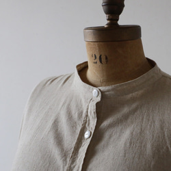 ⁑ラスト２　最終ＳＡＬＥ　麻リネンMIX　立襟バンドカラーおしりすっぽりロング燕尾裾シャツ　ブラウス　ゆったりB87 5枚目の画像