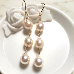 ツヤツヤ照り照り☆ あこや真珠 バロックパール 3連ピアス ピアス