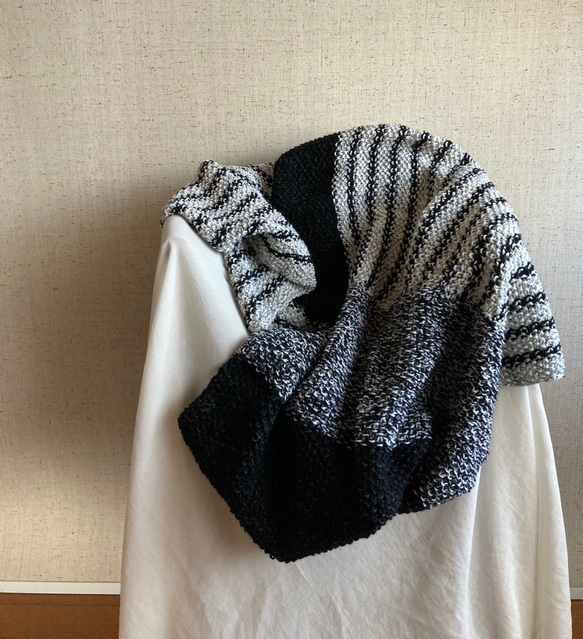 SALE！ ボーダーパッチワークかのこ編みニットストール ストール a