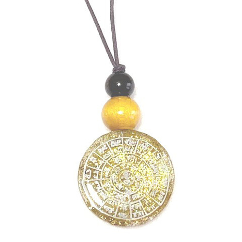 オルゴナイト ペンダント 龍体文字フトマニ図 イエローゴールド