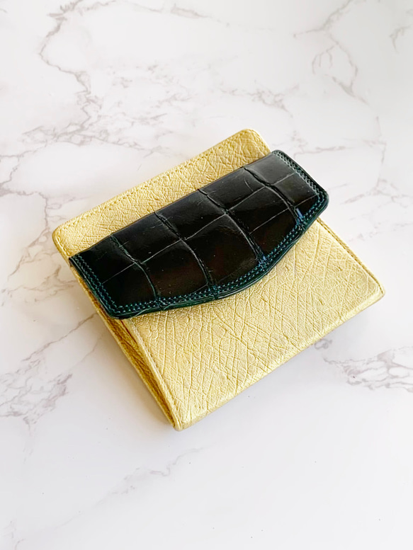 日本製　上質　クロコダイル　クライン・カルー オーストリッチ　コンパクトウォレット　財布　エキゾチックレザー 4枚目の画像