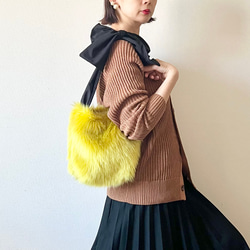 【sold out】ミニサイズ 3way eco fur ribbon tote bag（カナリアイエロー） 1枚目の画像