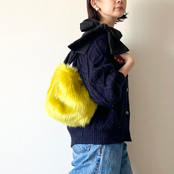 【sold out】ミニサイズ 3way eco fur ribbon tote bag（カナリアイエロー） 5枚目の画像