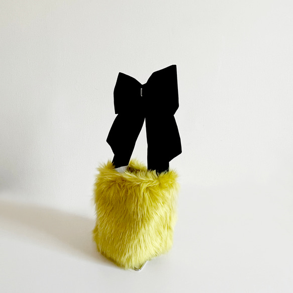 【sold out】ミニサイズ 3way eco fur ribbon tote bag（カナリアイエロー） 10枚目の画像