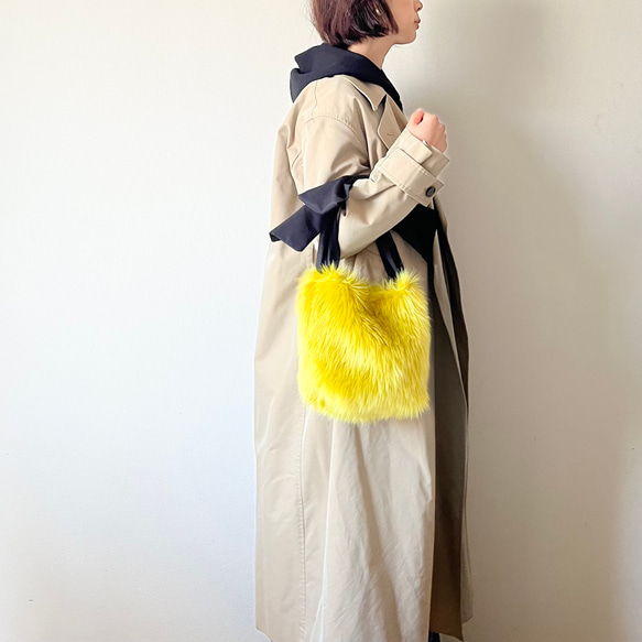 【sold out】ミニサイズ 3way eco fur ribbon tote bag（カナリアイエロー） 7枚目の画像