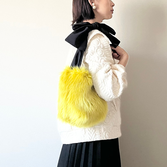 【sold out】ミニサイズ 3way eco fur ribbon tote bag（カナリアイエロー） 3枚目の画像