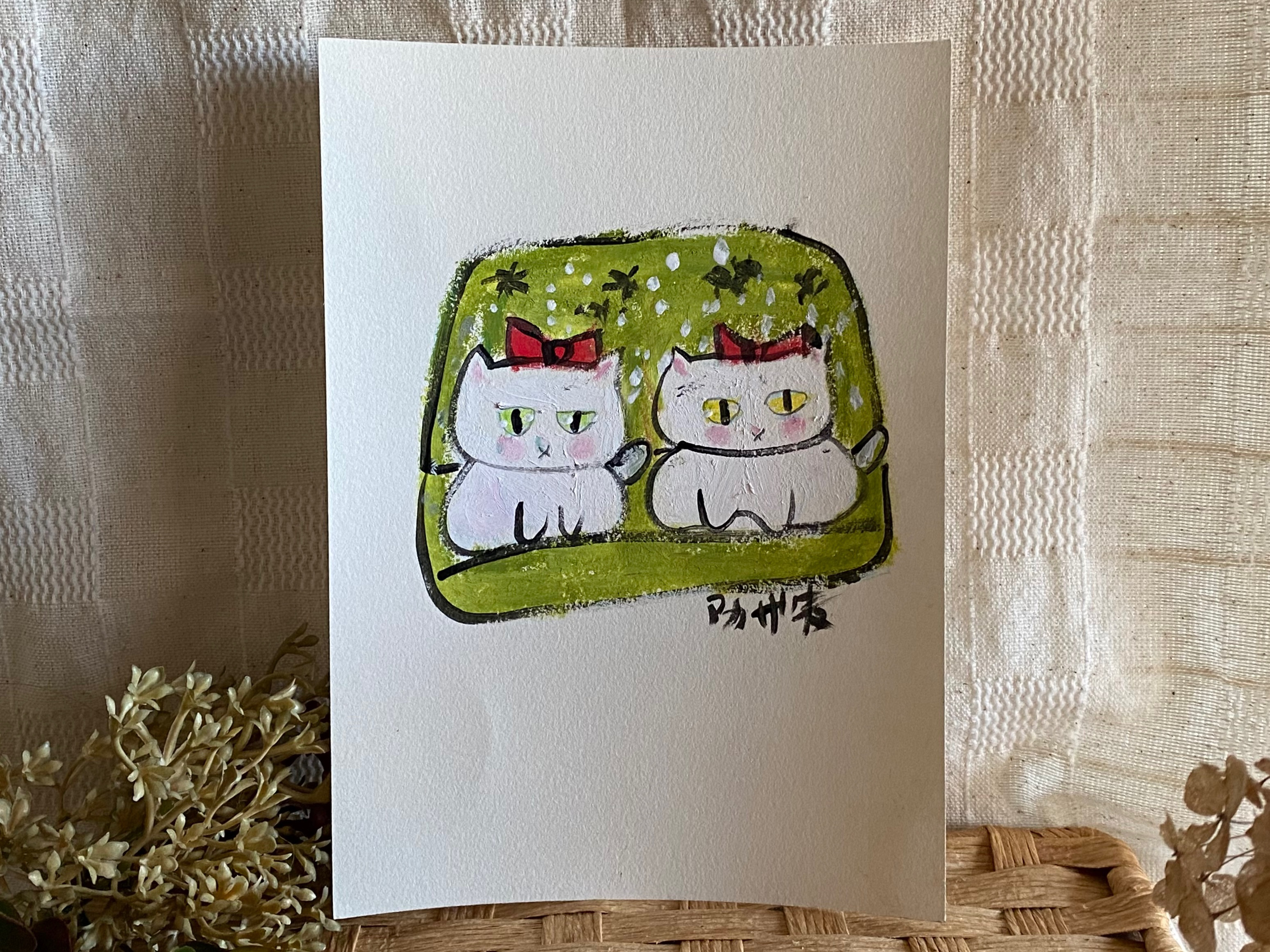 Markorop - 絵画。原画手描き【緑のソファーに赤い蝶ネクタイを