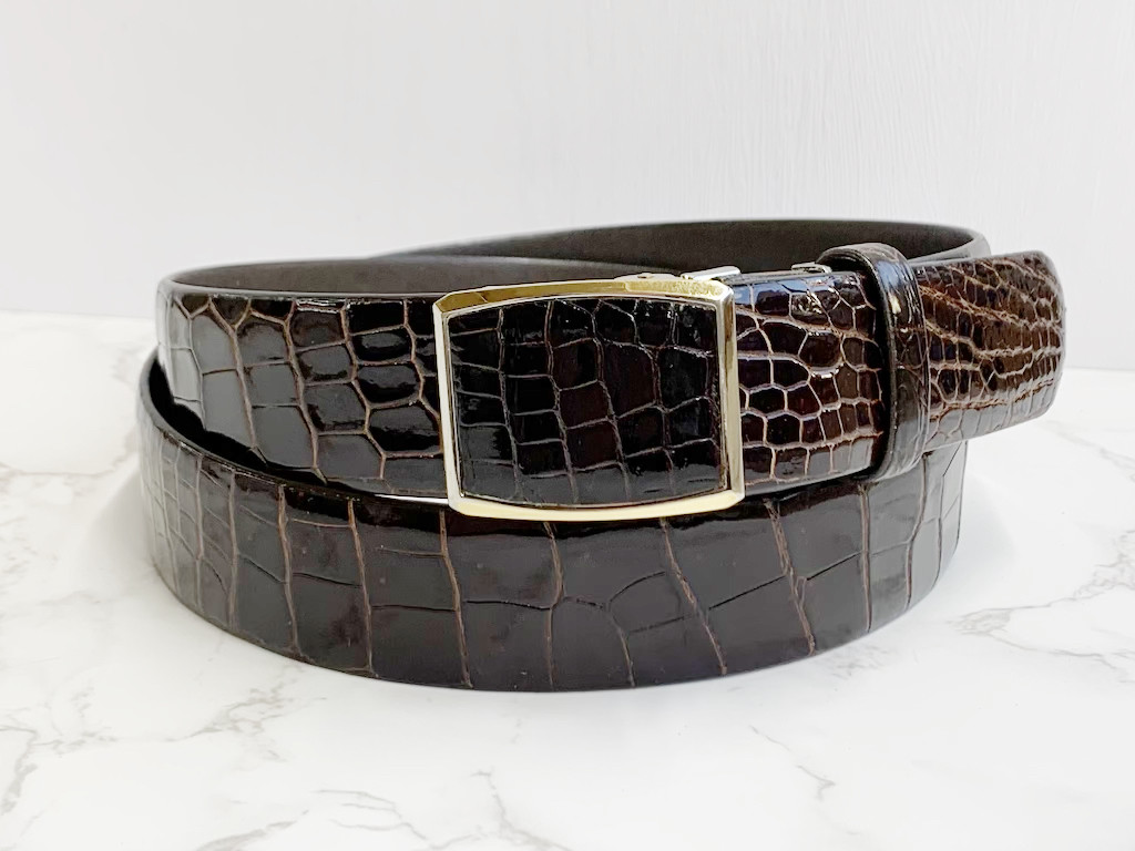 日本製　クロコダイル　Lサイズ　３５㎜巾　ベルト　真鍮磨き上げ金具　エキゾチックレザー