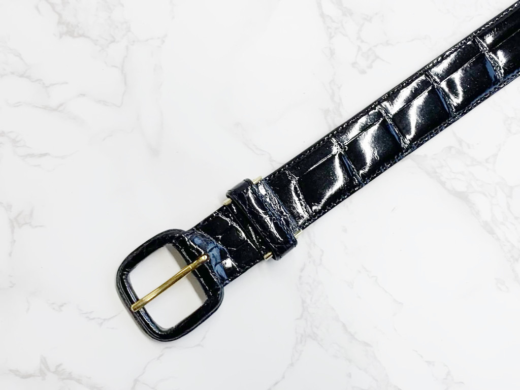日本製　クロコダイル　Lサイズ　ボンベ加工　リアル  クロコダイル美錠金具　３０㎜巾　上質　ベルト　エキゾチックレザー
