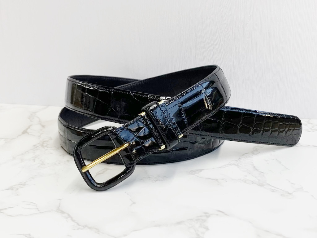 日本製　クロコダイル　Lサイズ　ボンベ加工　リアル  クロコダイル美錠金具　３０㎜巾　上質　ベルト　エキゾチックレザー