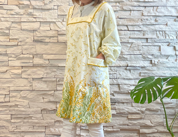 ミモザプリント割烹着 エプロン f-coop 通販 14905979｜Creema