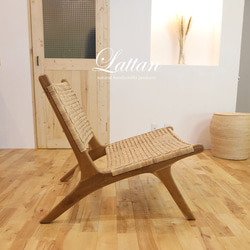 ラタンとチークの椅子♪ チーク無垢材 リゾートチェア 籐 店舗 高級椅子 Ｒ０９ 4枚目の画像