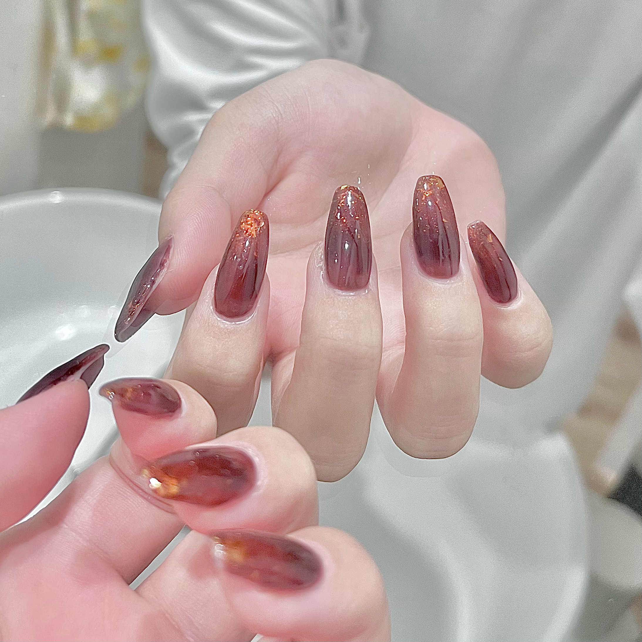 ネイルチップ ワンホン クリアストーン グラデーション オーロラ ホロ