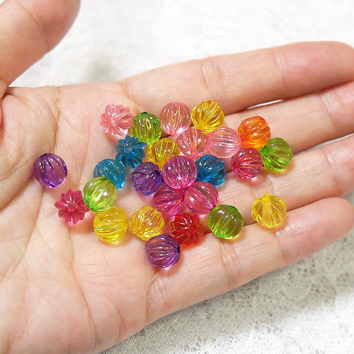メロン カボチャ風 アクリルビーズ カラフルミックス 90個前後 8〜9mm 
