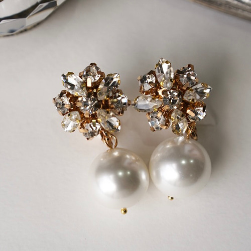 061ビジュー×パール 結婚式 花嫁 アクセサリー ピアス イヤリング