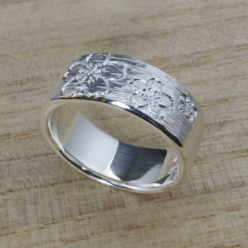 指輪 メンズ : 川面浮桜 平打ち リング 幅8mm シルバー シンプル 指輪 メンズ : 川面浮桜 平打ち リング 幅8mm シルバー シンプル