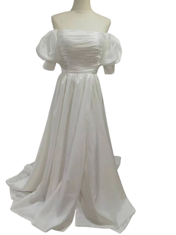 パフスリーブウエディングドレス オフホワイト オフショルダー  