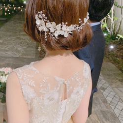 [HA-079] ウェディング　淡水パール　天然シェル　花　結婚式　前撮り　ヘアアクセサリー　ブライダル　ヘッドドレス 4枚目の画像