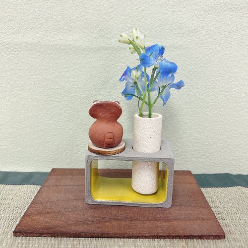 信楽焼 可愛い 緑色の一輪挿し 小さい たぬき【置物 焼き物 陶器