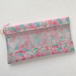 リバティ「ムーンモス」（クラシカルピンク）クリアフラットポーチ