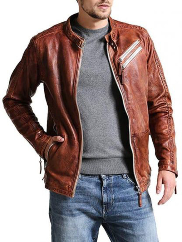 羊革・2つ傾斜ポケット付きシープレザージャケット Slanted Pocket Sheep Leather Jacket 2枚目の画像