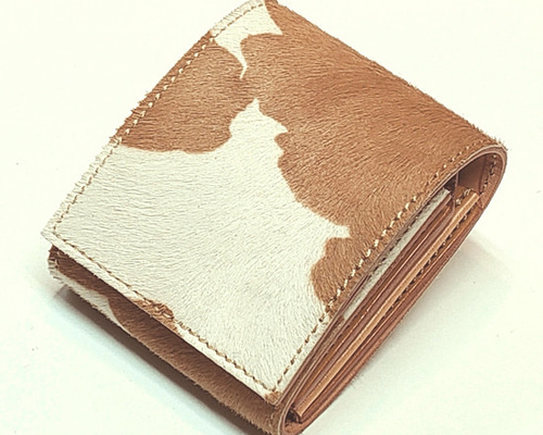 サドルレザー/ヌメ革 ハラコ ヘアカーフ コンパクト ミニ財布 白茶