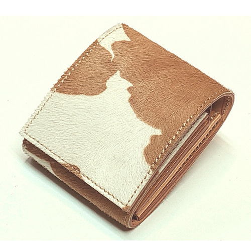 サドルレザー/ヌメ革 ハラコ ヘアカーフ コンパクト ミニ財布 白茶