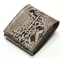 サドルレザー/ヌメ革 蛇革 ダイヤモンドパイソン ショートウォレットミニ財布 1枚目の画像