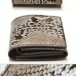 サドルレザー/ヌメ革 蛇革 ダイヤモンドパイソン ショートウォレットミニ財布 2枚目の画像