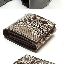 サドルレザー/ヌメ革 蛇革 ダイヤモンドパイソン ショートウォレットミニ財布 5枚目の画像