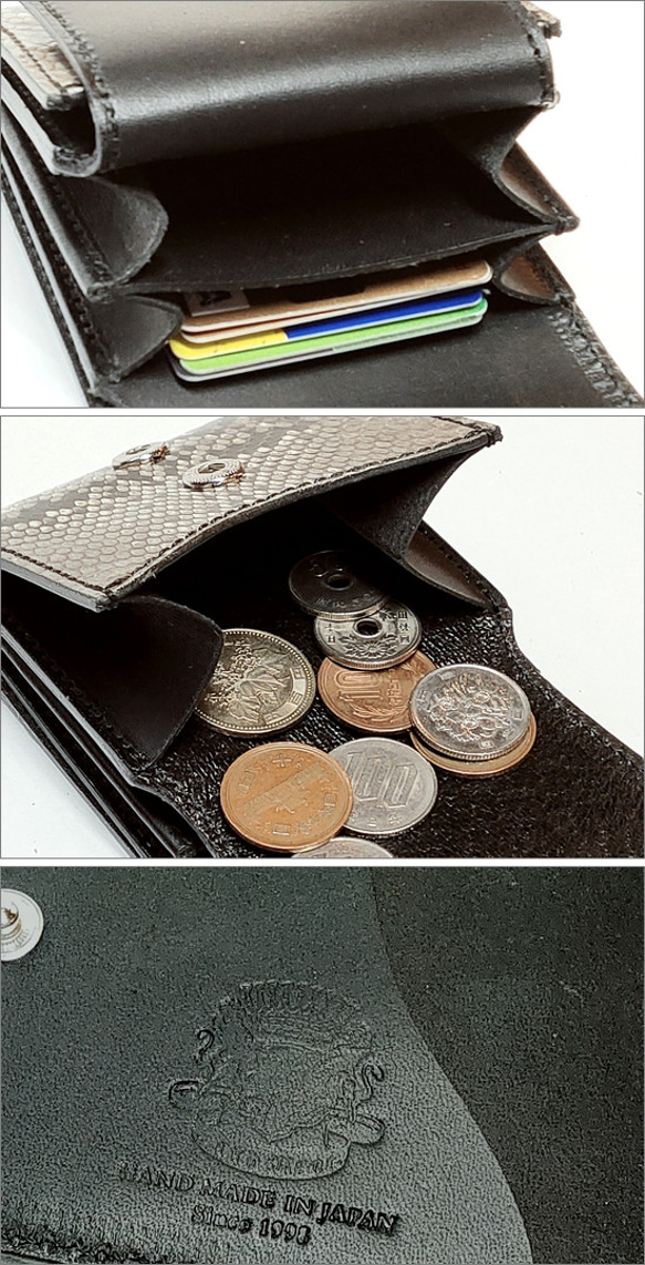 サドルレザー/ヌメ革 蛇革 ダイヤモンドパイソン ショートウォレットミニ財布 