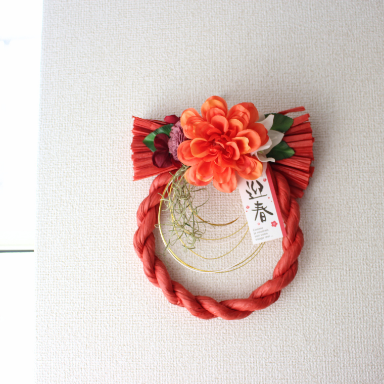 しめ縄リース　赤いダリア しめ縄リースレッド 造花 ダリア 2026 しめ飾り しめ縄飾り お正月飾り