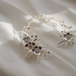 [HA-107] ウェディング　ティアラ　結婚式　花　小枝　淡水パール　バックカチューシャ　ブライダル　ヘッドドレス 4枚目の画像