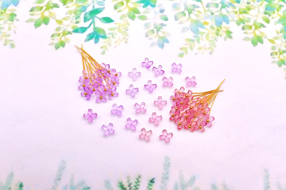 変色素材★7mmミニお花のガラスビーズ  パープル→ピンク 14枚目の画像