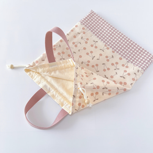 レッスンバッグ 上履き入れ　体操服袋　コップ袋✖️2 お弁当袋 5点セット】《 くすみチェリー 》レッスンバッグ 上履き入れ 体操着袋