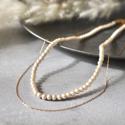 【母親節禮物】棉質珍珠項鍊&amp;超細手術不銹鋼鏈項鍊 N121 金屬防過敏 第3張的照片