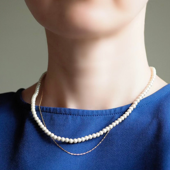 【母親節禮物】棉質珍珠項鍊&amp;超細手術不銹鋼鏈項鍊 N121 金屬防過敏 第4張的照片