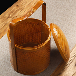 【手編み竹器】手作り竹編み大漆蓋付き食器箱 4枚目の画像