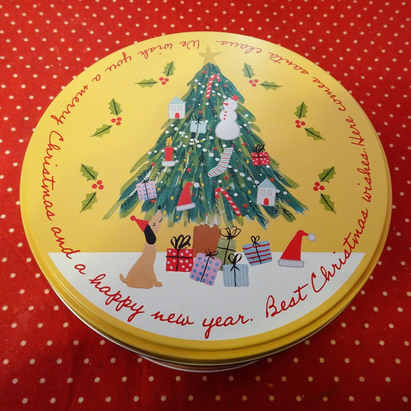 ツリー柄のクリスマス丸型ギフト缶にクリスマスの焼き菓子５種類詰め合わせ☆ 4枚目の画像