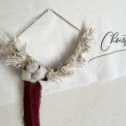 【選べる2種類】クリスマスリース ホワイト × クリスマスタペストリー 2点セット / ドライフラワー クリスマス雑貨 3枚目の画像