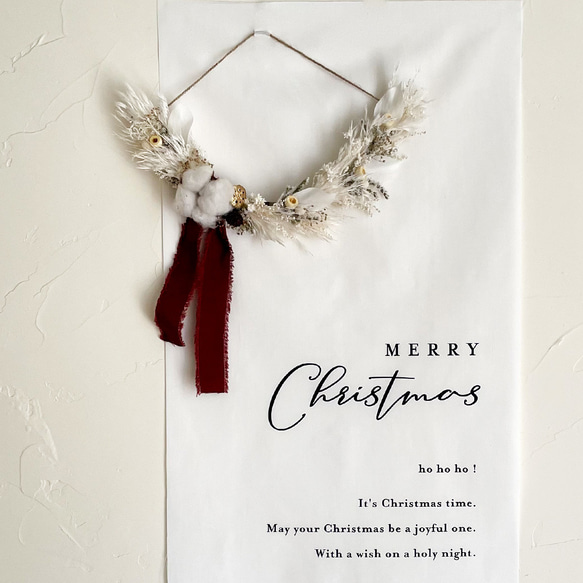 【選べる2種類】クリスマスリース ホワイト × クリスマスタペストリー 2点セット / ドライフラワー クリスマス雑貨 2枚目の画像