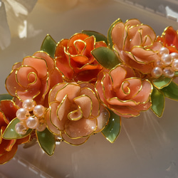 〈sold out〉大きめバレッタ「秋色〜Rose bouquet」〜キャロットオレンジ 4枚目の画像