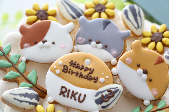 【アイシングクッキー】　ハムスター　誕生日　ケーキ　飾り　ハムケツ　ひまわり 7枚目の画像