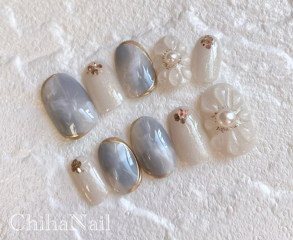 ぷっくりフラワーネイル 上品ネイル 秋ネイル 秋冬ネイル 大人ネイル