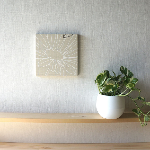 北欧 * ファブリックパネル　白いお花とヘリンボーン 北欧 * ファブリックパネル 白いお花とヘリンボーン